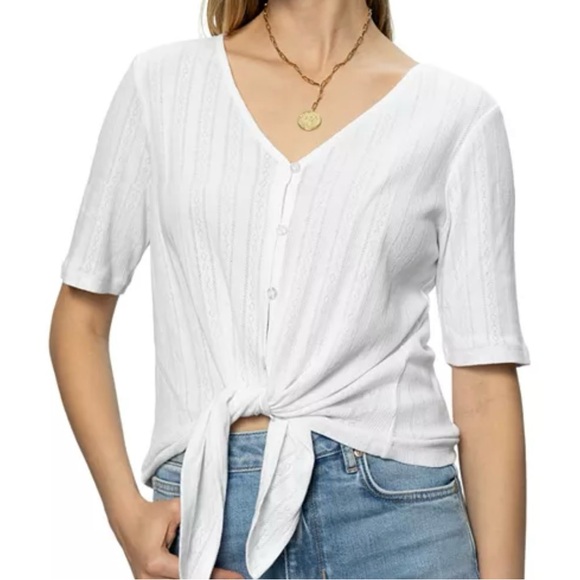 Sanctuary Tops - Sanctuary white Pointelle Tie Tee 100% cotton size M